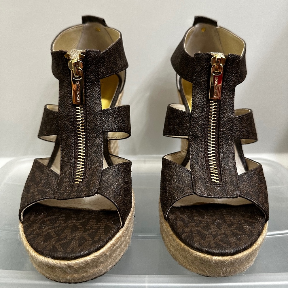 Brown MK Logo Damita Espadrilles Wedge
